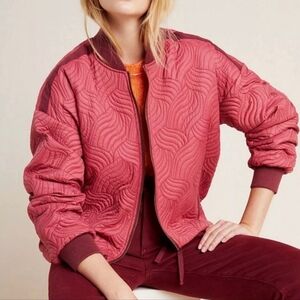 Anthropologie Vicenta Quilted Bomber Jacket Women Large Pink Statement Outerwear